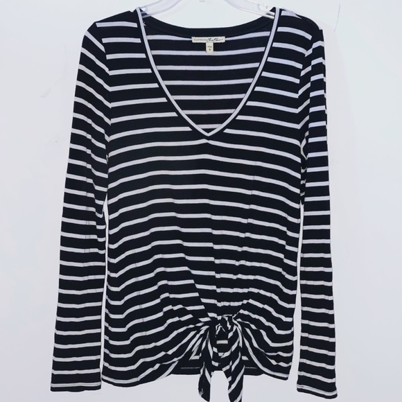 Express Tops - Express One Eleven Striped Tie Front Top
